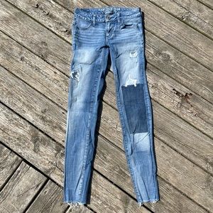 🦅American Eagle Long 360 Super Stretch Distressed Patchwork Mid-rise Jegging🦅